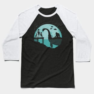 Bigfoot Riding Loch Ness Monster Baseball T-Shirt